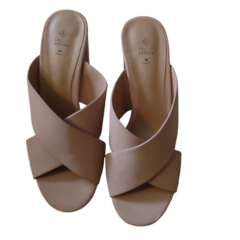 Call It Spring Vegan "Mairie" Size 6 Pink Block Heel Slip On Sandals